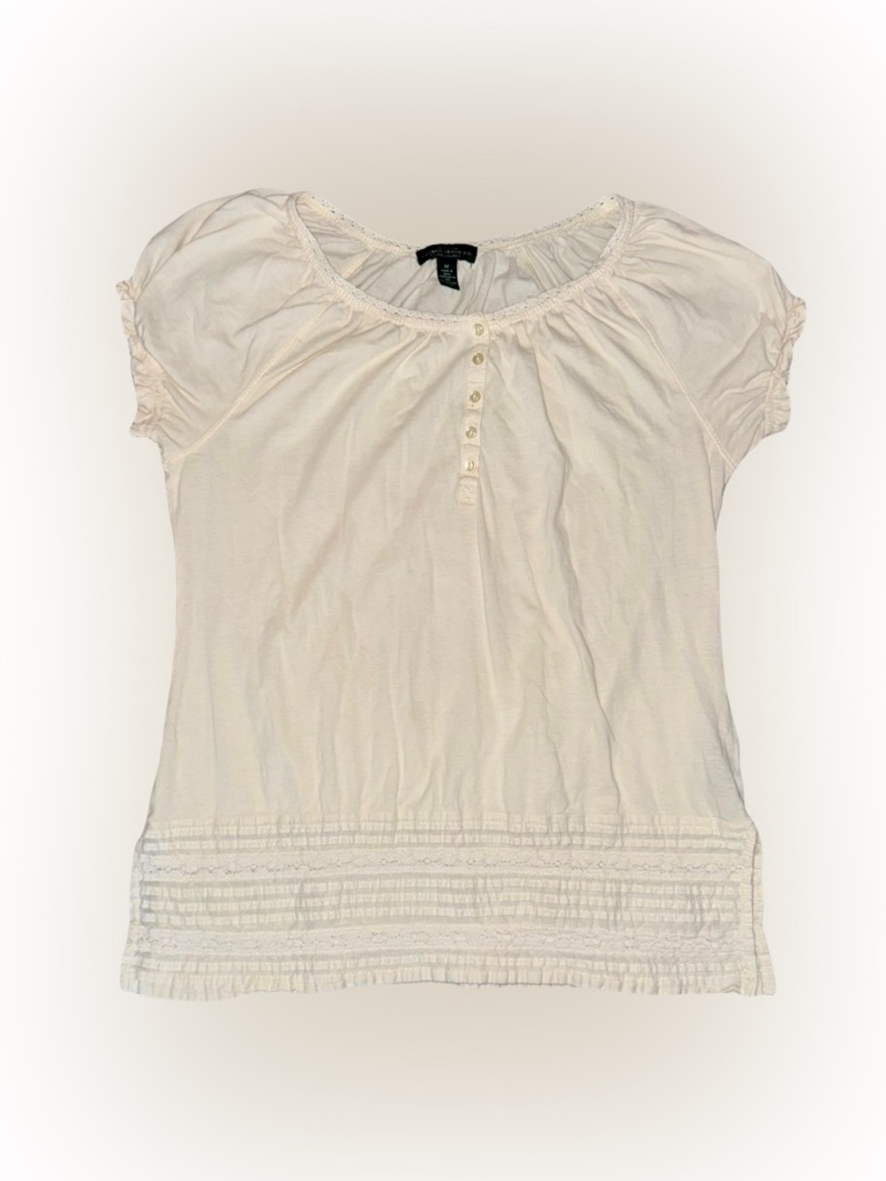 VTG LAUREN RALPH LAUREN CREAM RUFFLED SHORT-SLEEVE TEE SHIRT // SIZE MEDIUM✨
